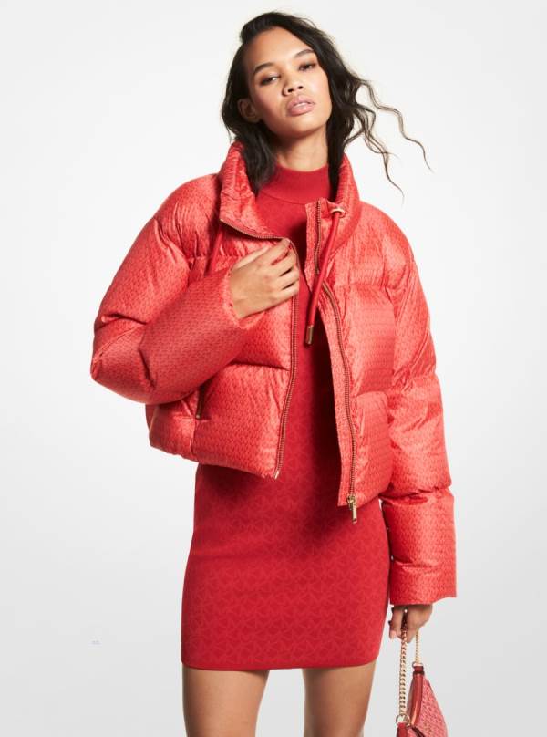 Damske Bundy Michael Kors Cropped Logo Quilted Puffer Červené - Oblecenie Michael Kors Sleva | KGYJV-5081